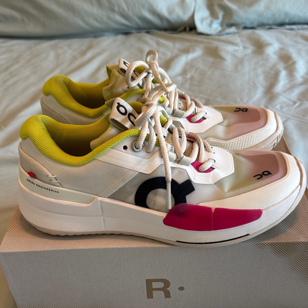 On Running Women's Athletic Shoes - White, Pink, Yellow - Picture 3 of 9
